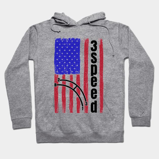 Funny Manual Column Shift Three Speed Transmission 3 pedals American Flag Hoodie by CharJens